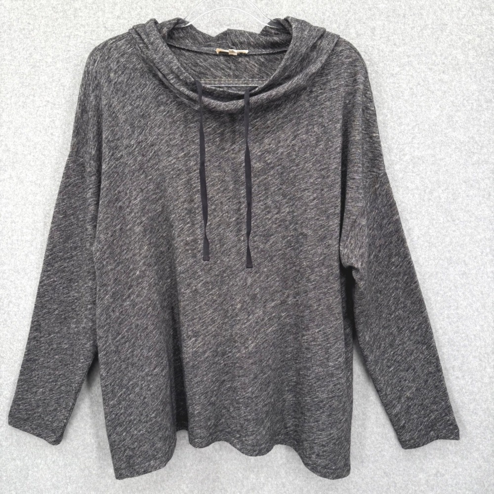 Eileen Fisher Charcoal Heathered Cowl Neck‎ Hoodie Organic Cotton
Wool Blend L
